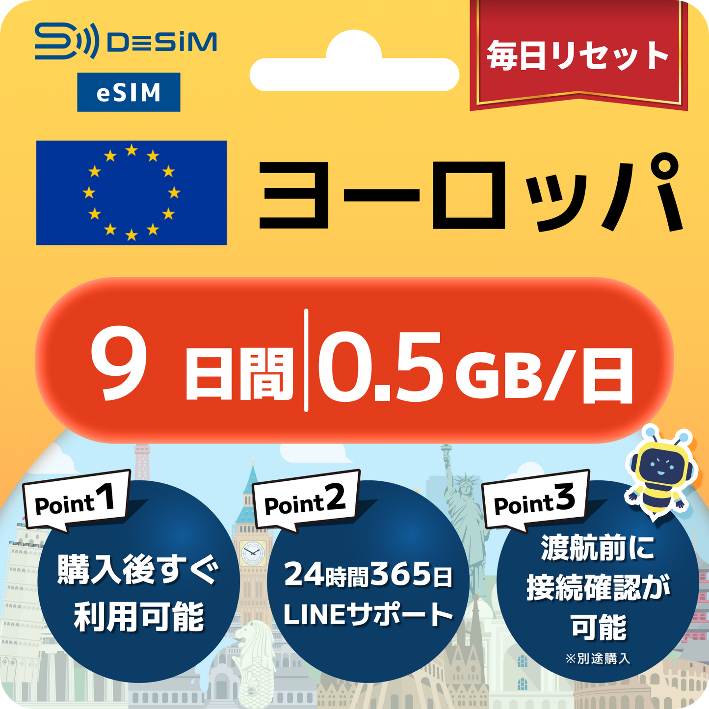 ヨーロッパ eSIM（ 1~10日間）500MB～50GB選択可能 即日開通 テザリング対応