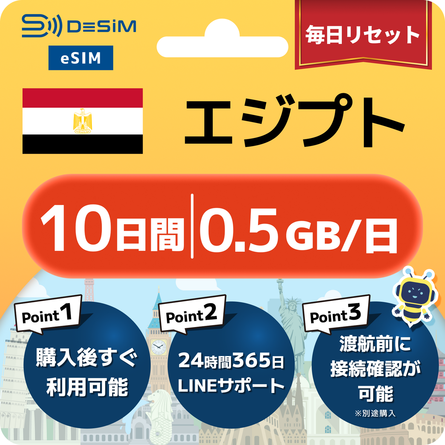 エジプト eSIM 1～30日間