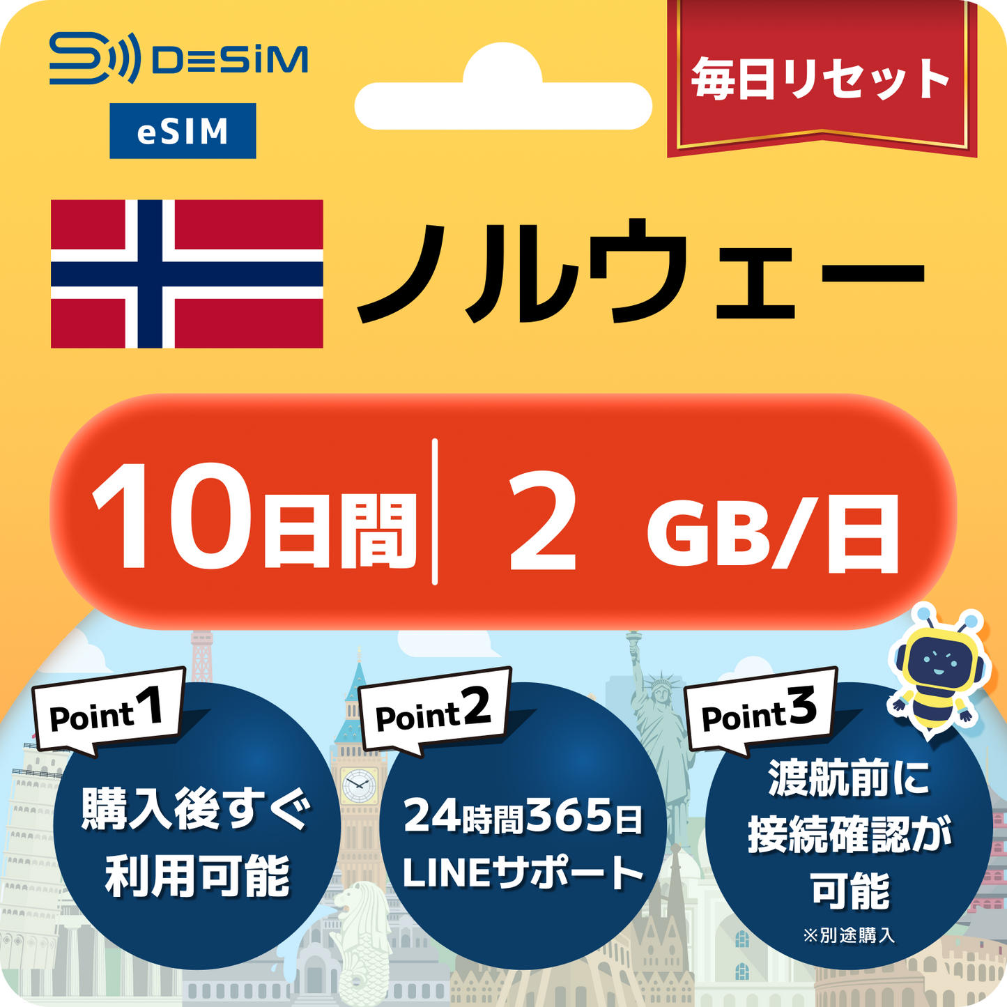 ノルウェー eSIM（ 1~10日間）500MB～50GB選択可能 即日開通 テザリング対応
