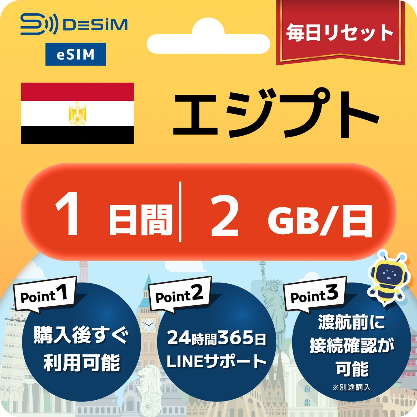 エジプト eSIM 1～30日間