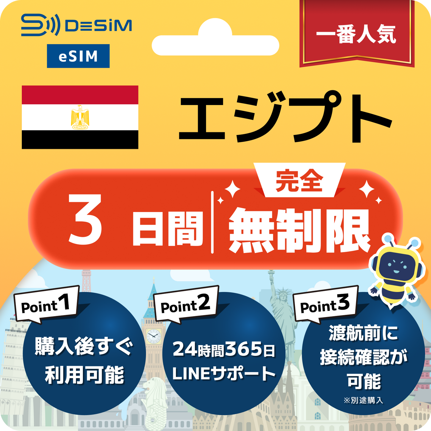 エジプト eSIM 1～30日間