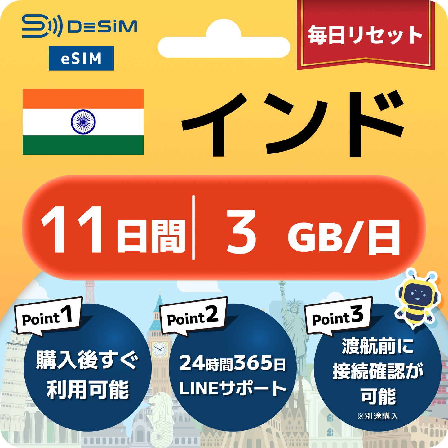 インド eSIM（11~20日間）500MB～50GB選択可能 即日開通 テザリング対応