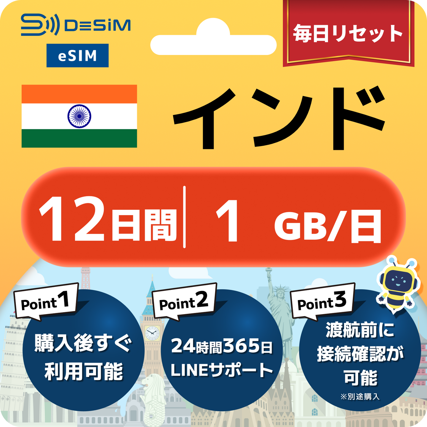 インド eSIM（11~20日間）500MB～50GB選択可能 即日開通 テザリング対応