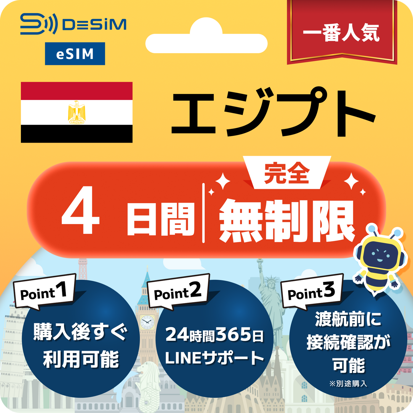 エジプト eSIM 1～30日間