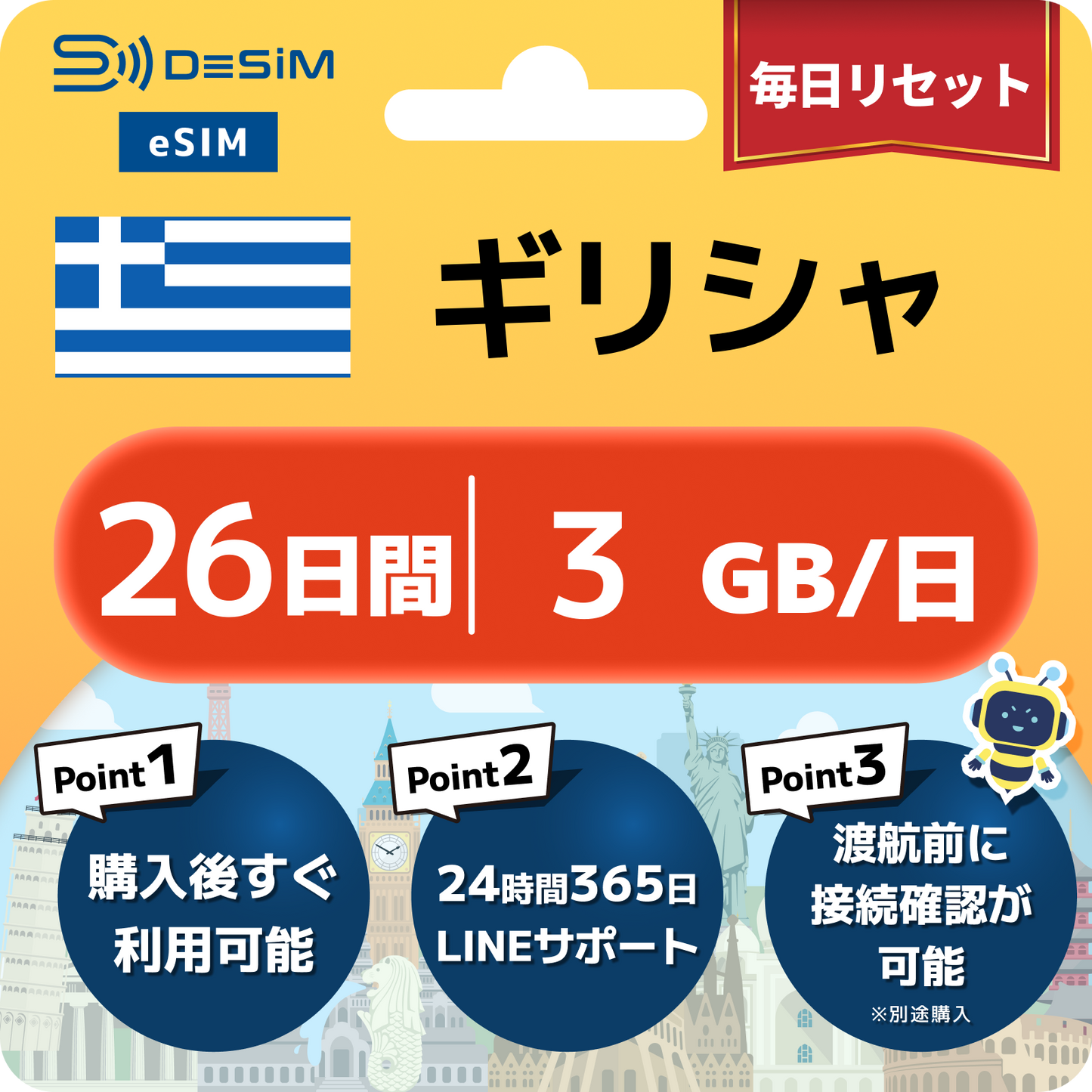ギリシャ eSIM（21~30日間）500MB～50GB選択可能 即日開通 テザリング対応