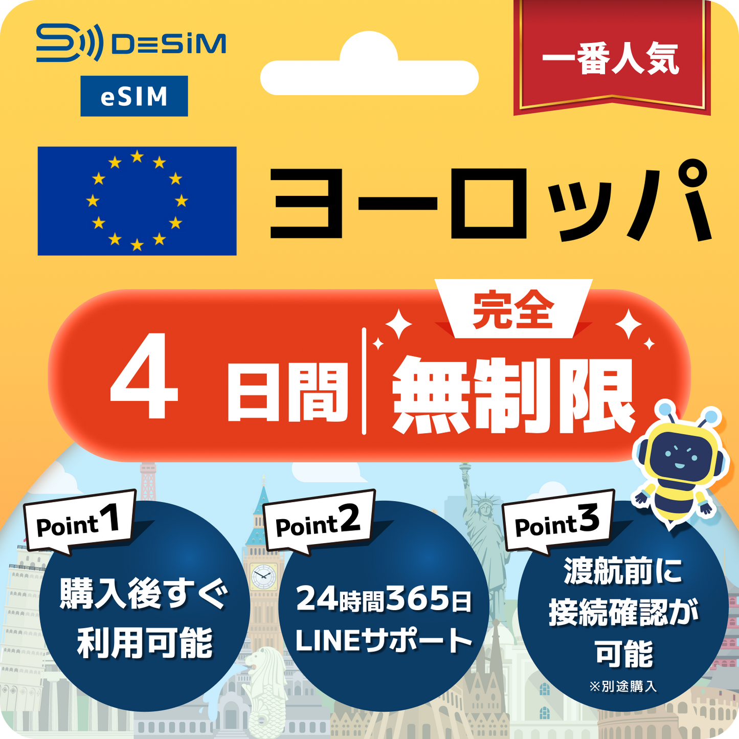 ヨーロッパ eSIM（1~30日間） 完全無制限eSIM 即日開通 テザリング対応