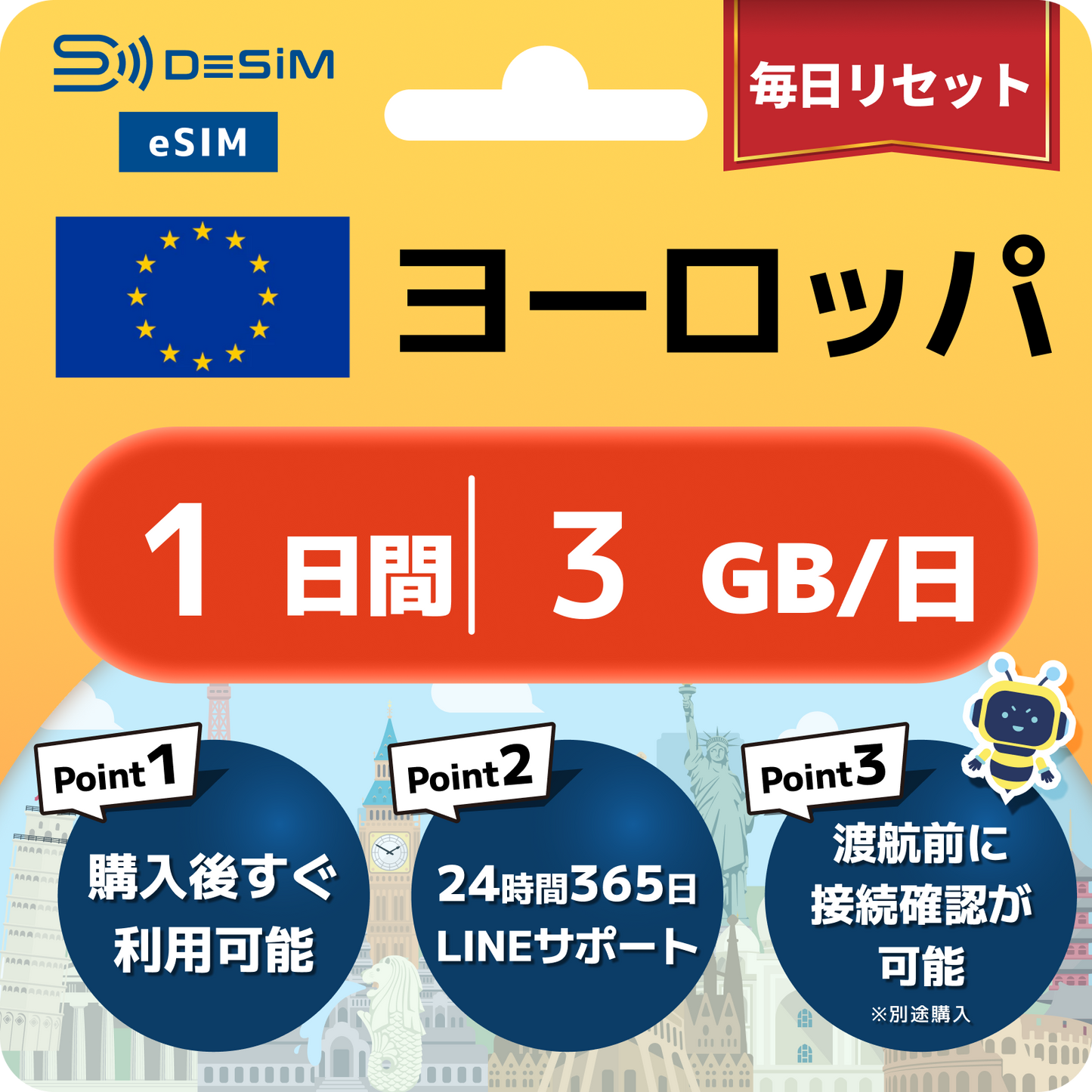 ヨーロッパ eSIM（ 1~10日間）500MB～50GB選択可能 即日開通 テザリング対応