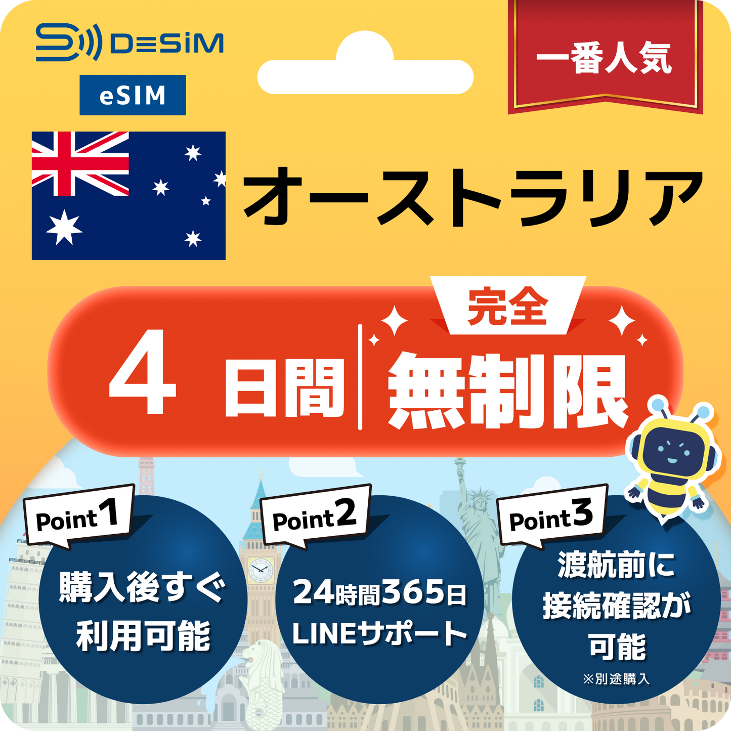 オーストラリア eSIM（1~35日間） 完全無制限eSIM 即日開通 テザリング対応