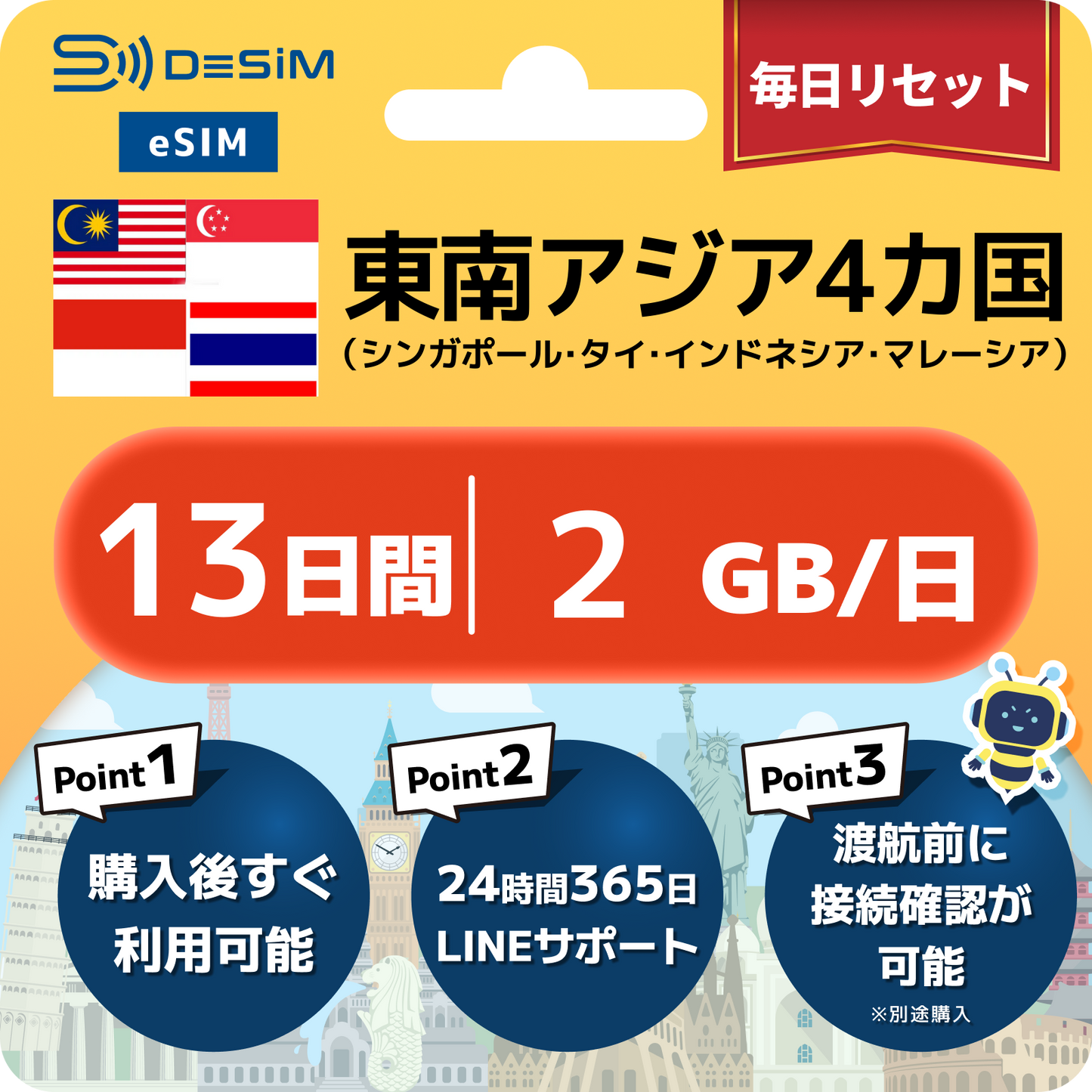 東南アジア eSIM（11~20日間）500MB～50GB選択可能 即日開通 テザリング対応