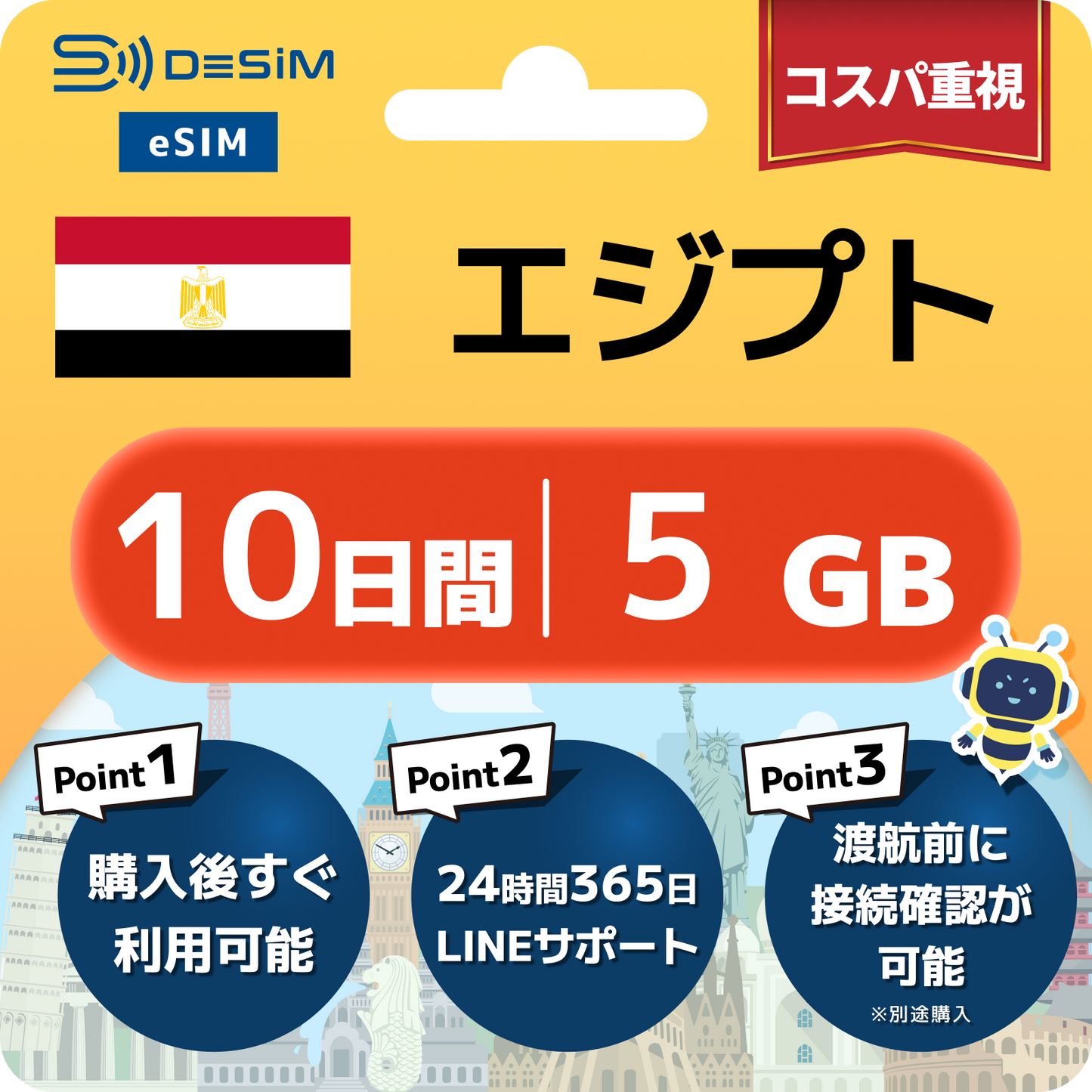 エジプト eSIM 1～30日間