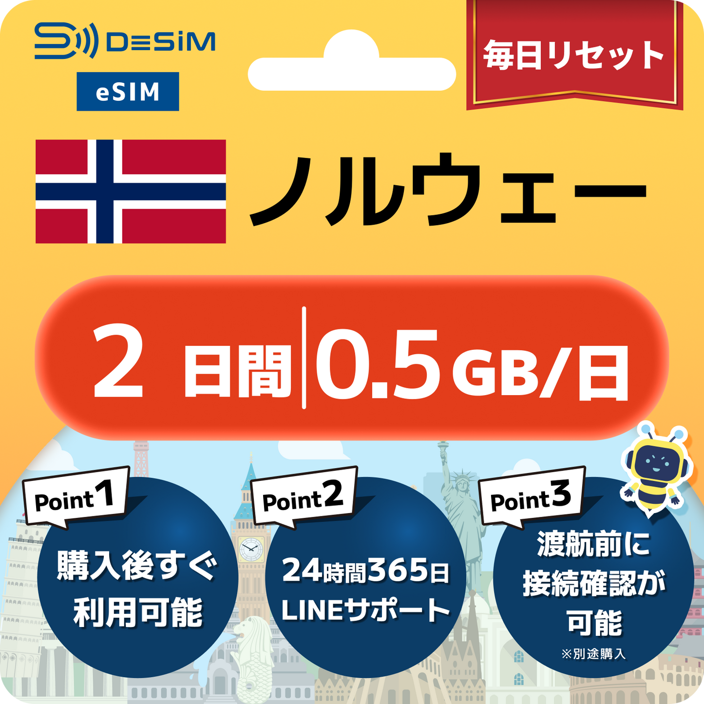 ノルウェー eSIM（ 1~10日間）500MB～50GB選択可能 即日開通 テザリング対応