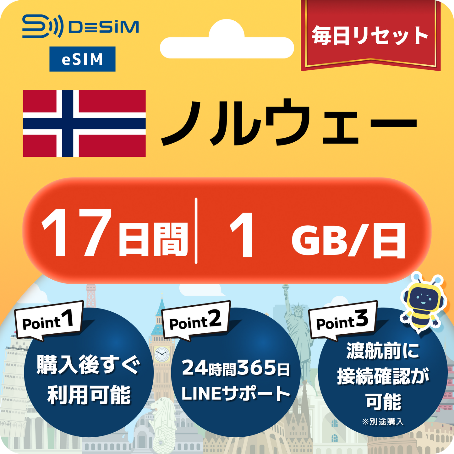 ノルウェー eSIM（11~20日間）500MB～50GB選択可能 即日開通 テザリング対応