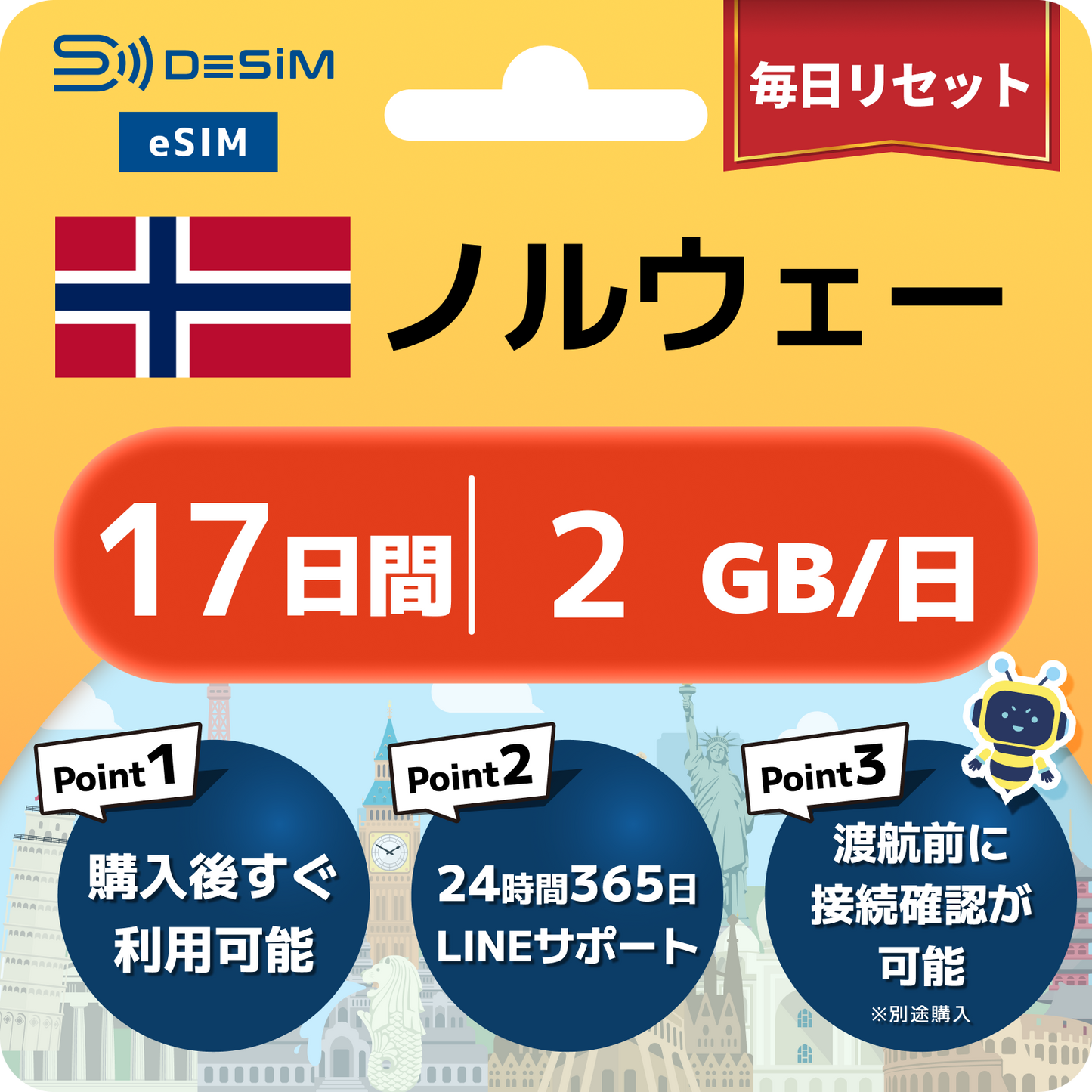 ノルウェー eSIM（11~20日間）500MB～50GB選択可能 即日開通 テザリング対応