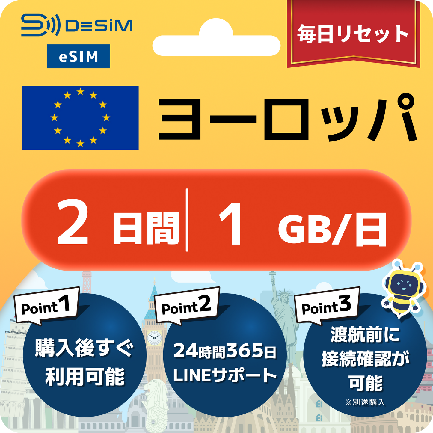 ヨーロッパ eSIM（ 1~10日間）500MB～50GB選択可能 即日開通 テザリング対応