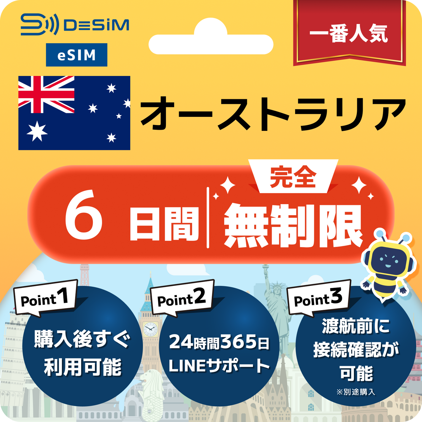 オーストラリア eSIM（1~35日間） 完全無制限eSIM 即日開通 テザリング対応