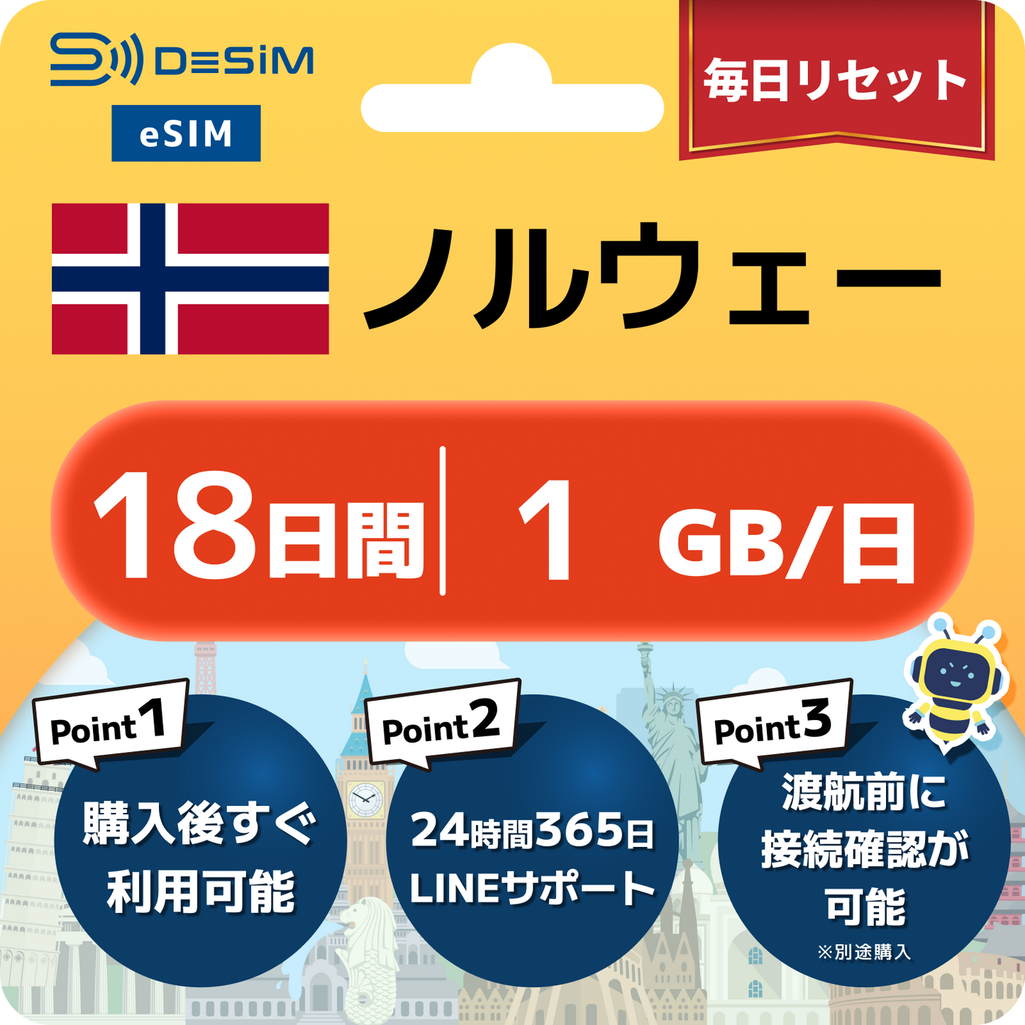 ノルウェー eSIM（11~20日間）500MB～50GB選択可能 即日開通 テザリング対応