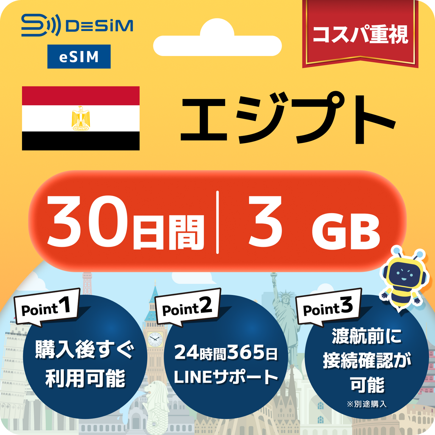 エジプト eSIM 1～30日間