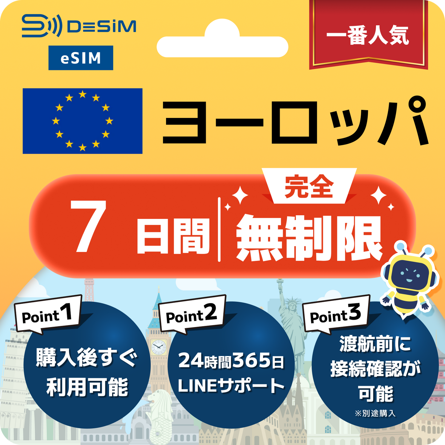 ヨーロッパ eSIM（1~30日間） 完全無制限eSIM 即日開通 テザリング対応