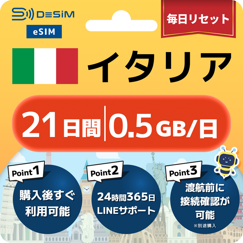 イタリアeSIM 容量が選べる