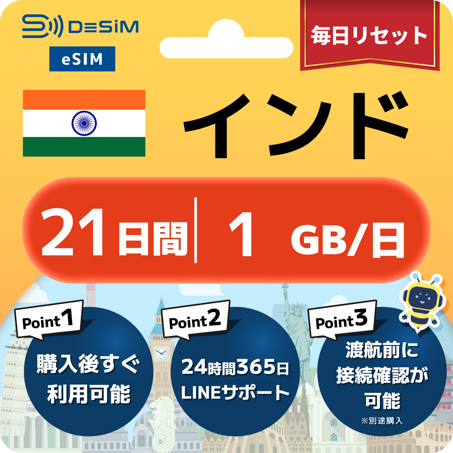 インド eSIM（21~30日間）500MB～50GB選択可能 即日開通 テザリング対応