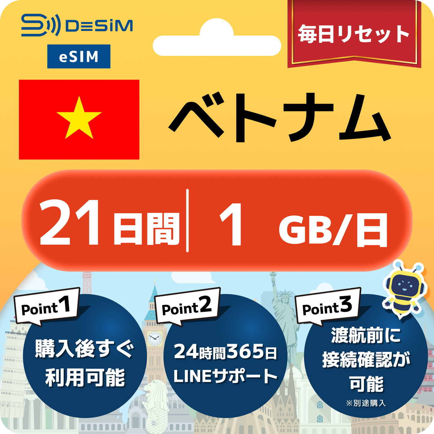 ベトナム eSIM（21~30日間）500MB～50GB選択可能 即日開通 テザリング対応