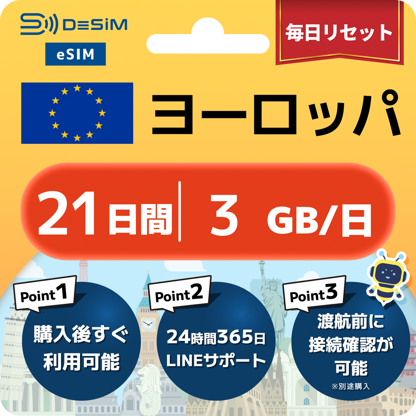 ヨーロッパ eSIM（21~30日間）500MB～50GB選択可能 即日開通 テザリング対応