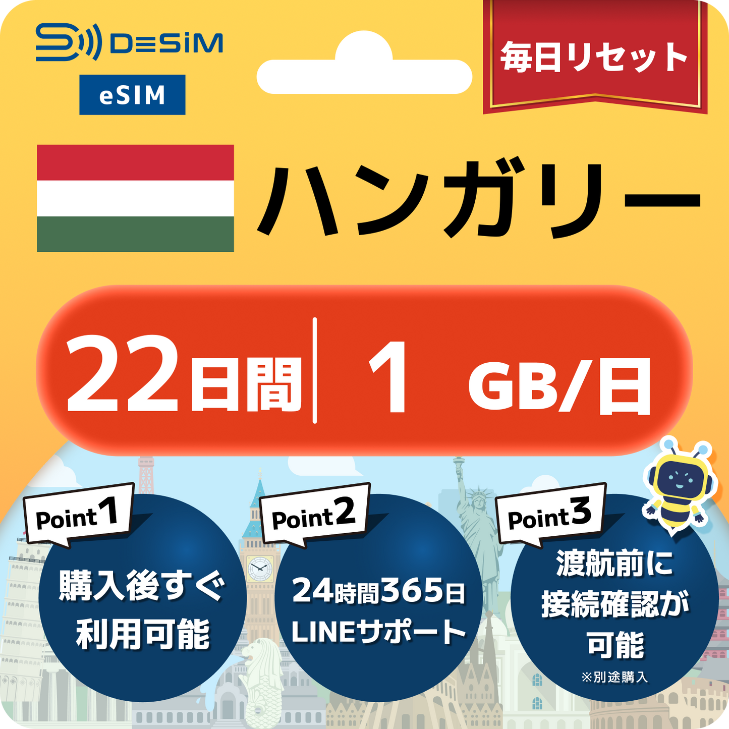ハンガリー eSIM（21~30日間）500MB～50GB選択可能 即日開通 テザリング対応
