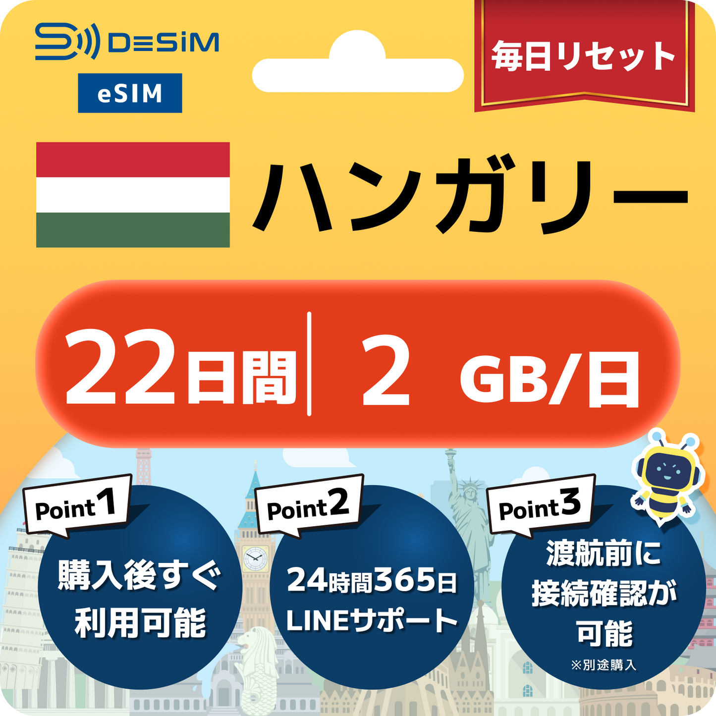 ハンガリー eSIM（21~30日間）500MB～50GB選択可能 即日開通 テザリング対応