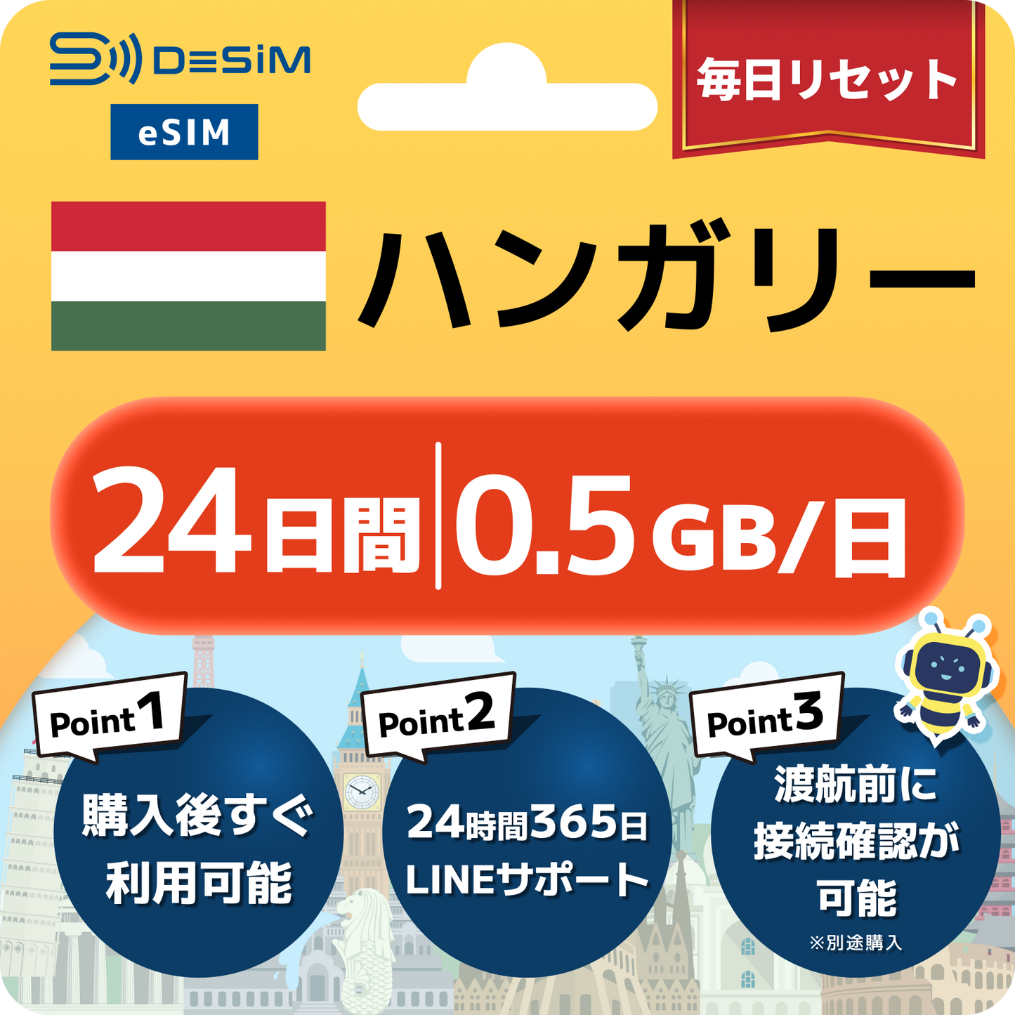 ハンガリー eSIM（21~30日間）500MB～50GB選択可能 即日開通 テザリング対応