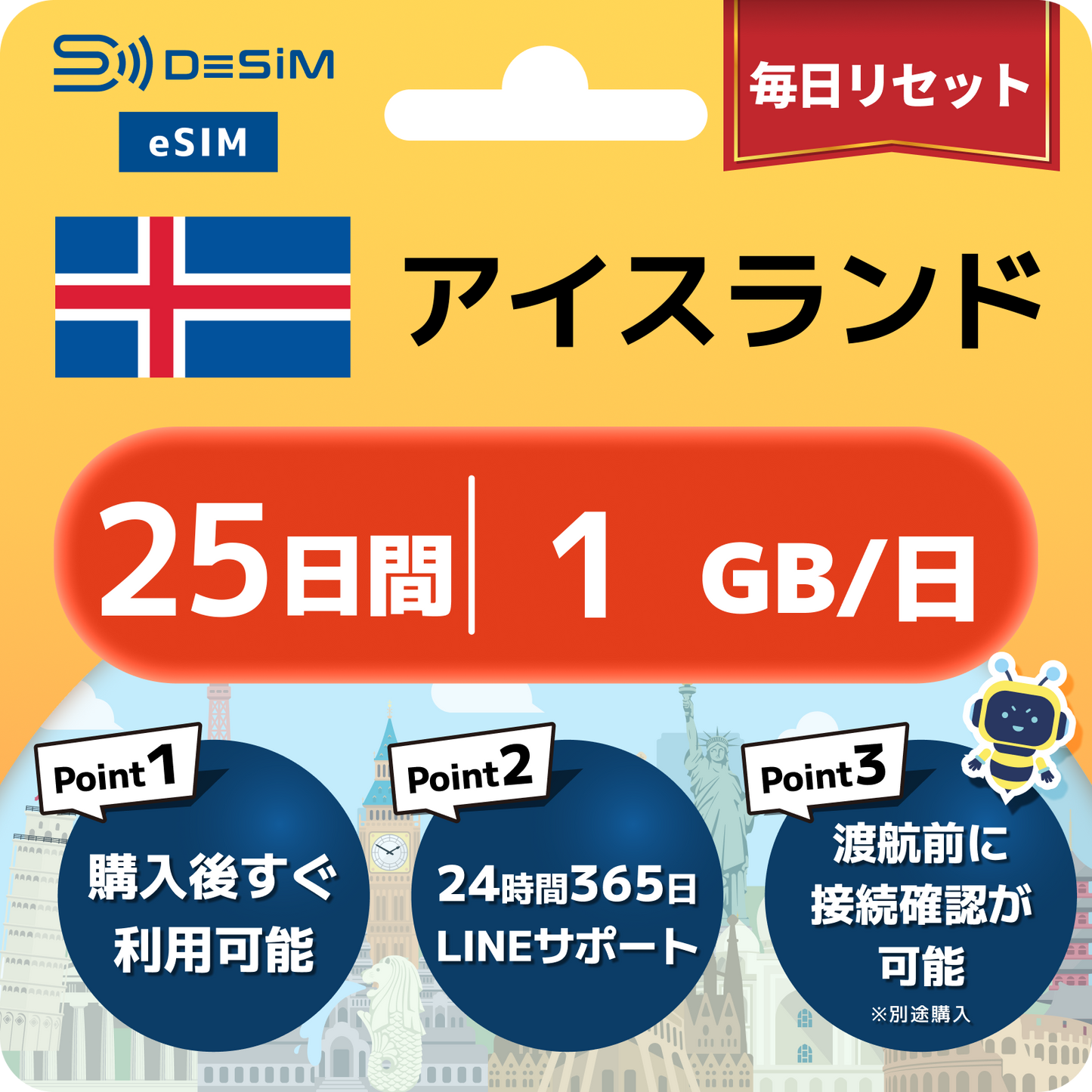 アイスランド eSIM（21~30日間）500MB～50GB選択可能 即日開通 テザリング対応