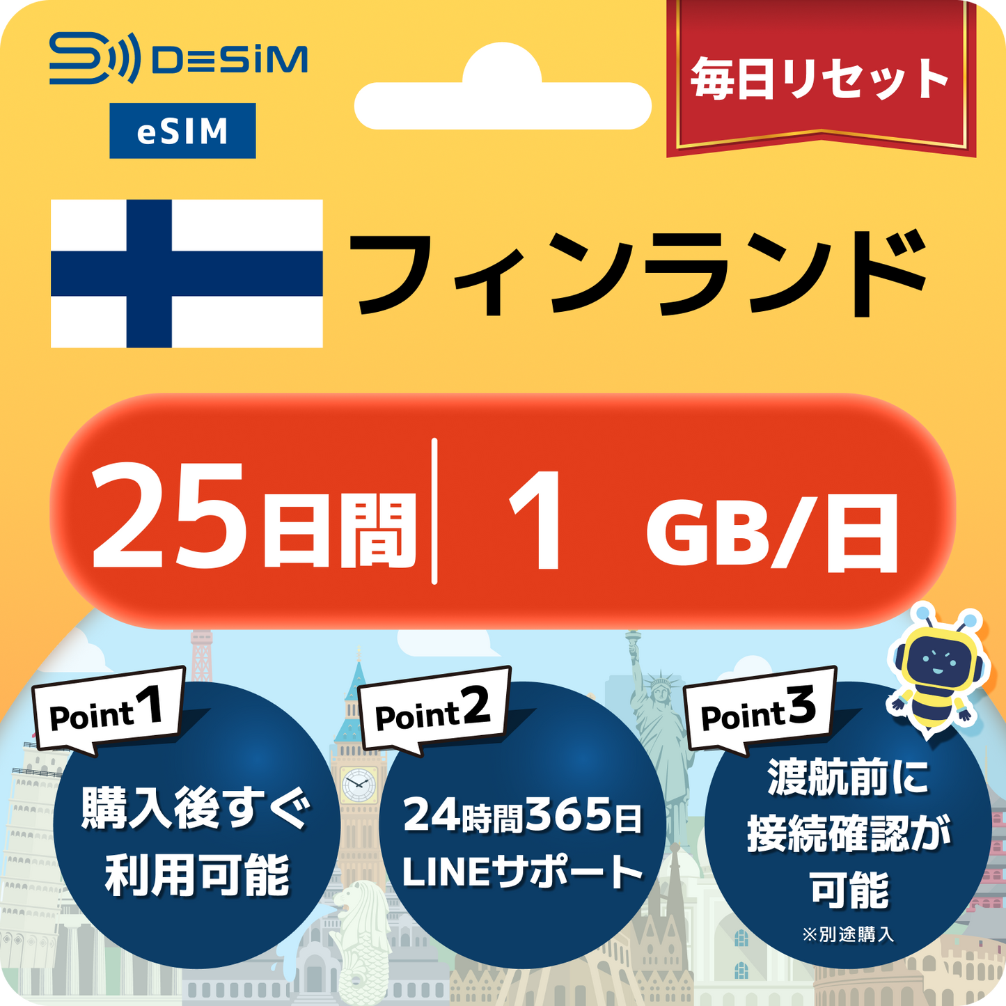 フィンランド eSIM（21~30日間）500MB～50GB選択可能 即日開通 テザリング対応