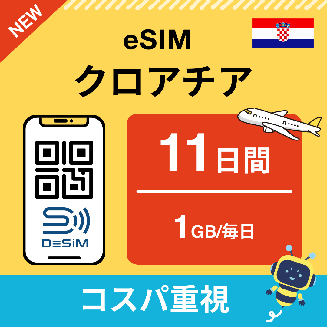 クロアチア eSIM（11~20日間）500MB～50GB選択可能 即日開通 テザリング対応